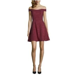 Betsy & Adam Mini Fit and Flare Cocktail Dress Sparkly Burgundy Red Size 10